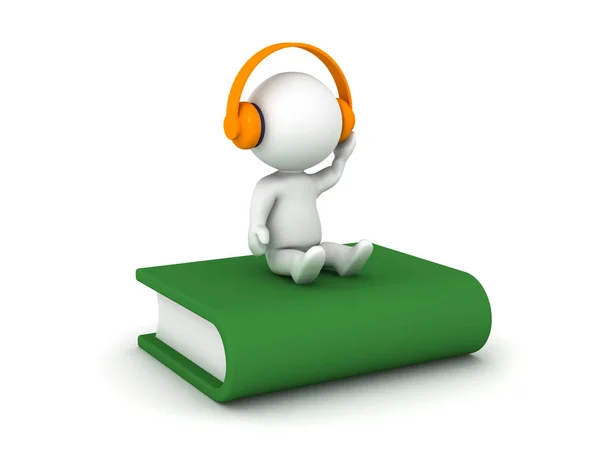 3D Character with Audiobook — Stock Photo, Image