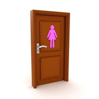 bir kapı üzerinde kadın bir işareti olan 3D render