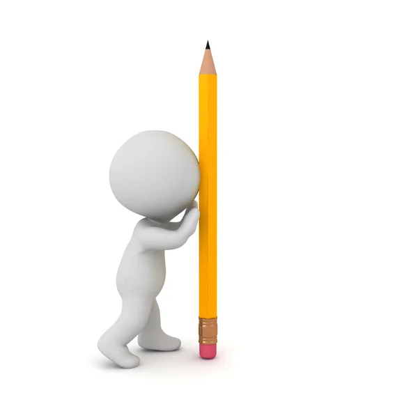 3D Character pushing number two pencil — Stock Photo, Image