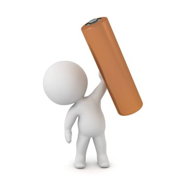 3d karakter bir pili tutan