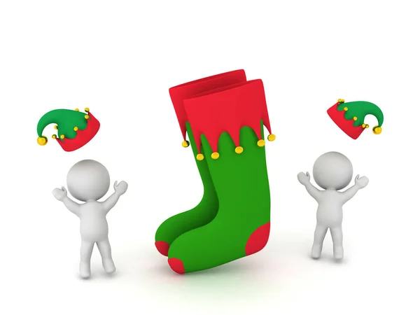 Happy 3D Characters with Christmas Stockings — Stock Photo, Image