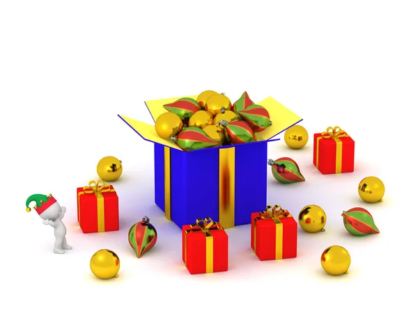 3D Character with Gift Boxes and Globes — Stock Photo, Image