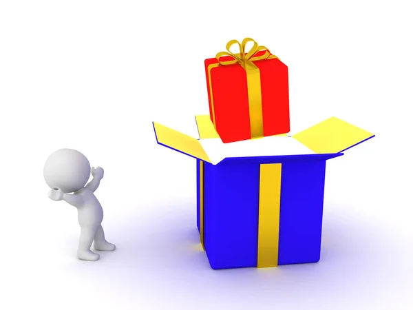 Personaje 3D feliz con regalos — Foto de Stock