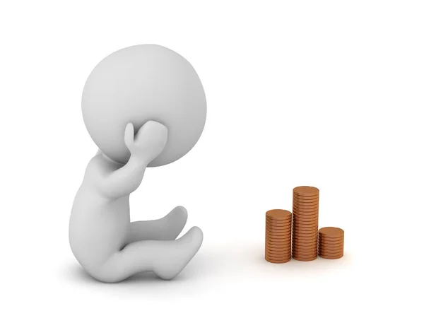Stressed 3D Character with Little Money — Stock Photo, Image