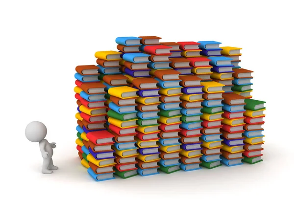 3D Character with Many Books — Stock Photo, Image
