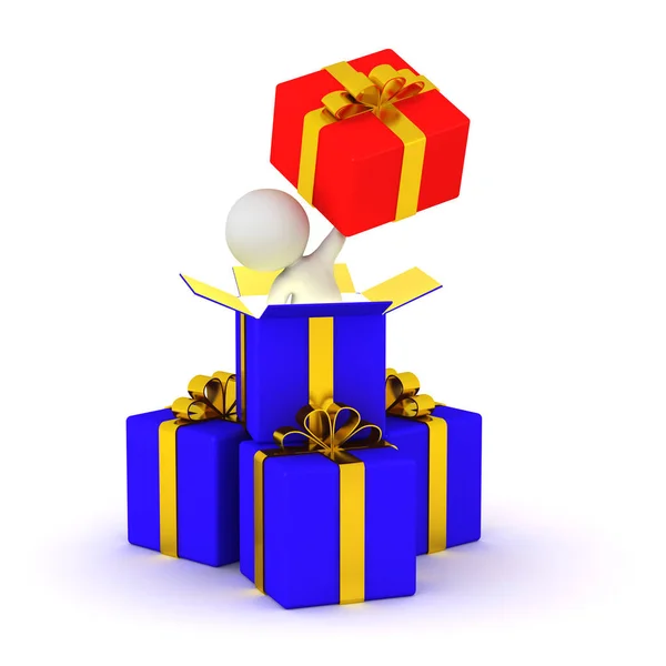 3D-Charakter mit Geschenkboxen — Stockfoto