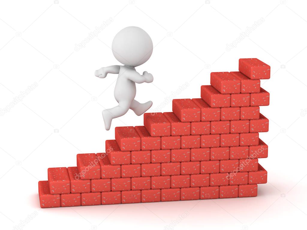 3D Character Climbing Brick Stairs