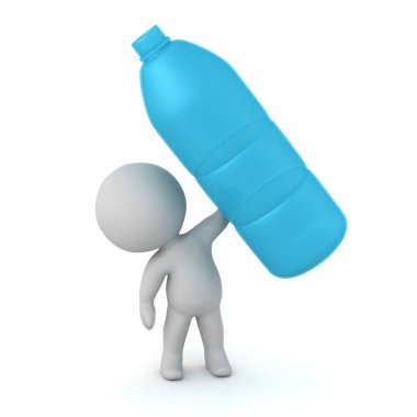 3d karakter bir su torbasını tutan