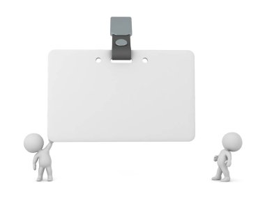 Bir büyük ad etiketi tutarak küçük 3d karakter