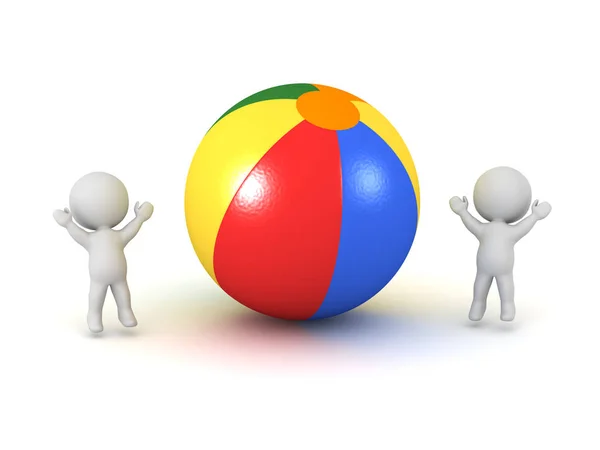 Happy 3D Characters with a Large Beach Ball — Stock Photo, Image