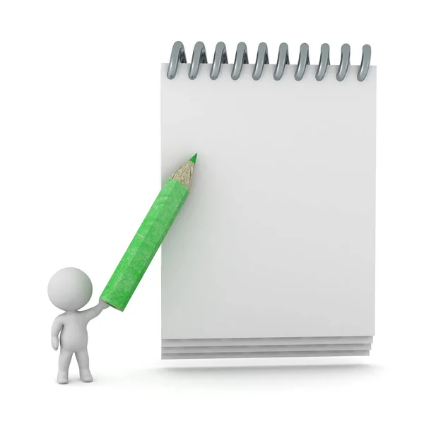 3D Character with Pencil and Notepad — Stock Photo, Image