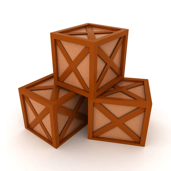Rendu 3D de trois caisses en bois — Photo