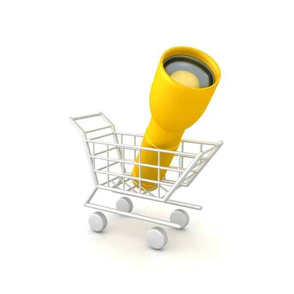 3D Rendering of flashlight in shopping cart — Stock Photo, Image