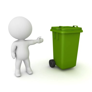 3D karakter gösteren wheelie bin