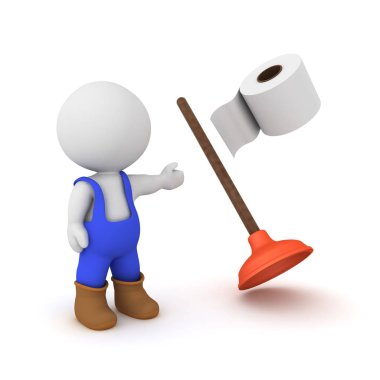 tuvalet kağıdı ve dalgıç gösterilen 3d tesisatçı