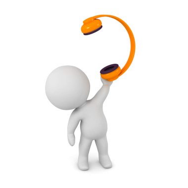 3D karakter bir çift kulaklık tutarak