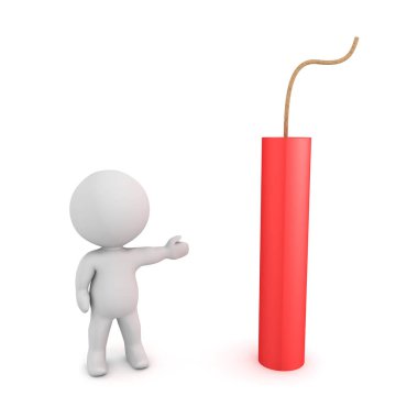 3D karakter dinamit sopa gösteren