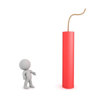 3D karakter büyük dinamit sopa bakıyor