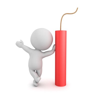 3D karakter dinamit büyük sopa üzerinde eğiliyor