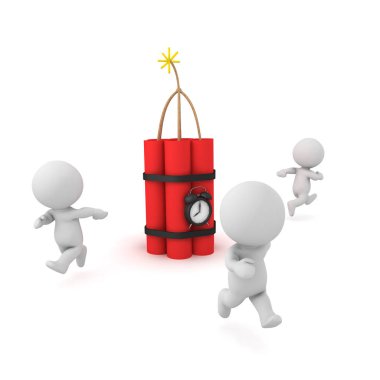 3D karakterler uzakta ateşlenmiş zaman bomba çalışan