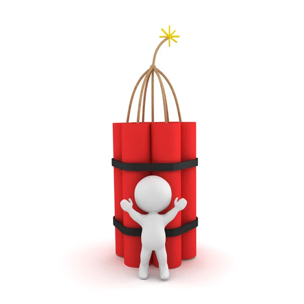 3D Character cheering in front of dynamite bomb — Stock Photo, Image