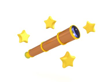 3D Rendering of telescope and star clipart