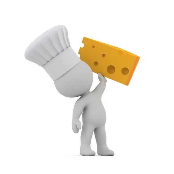 3D-Koch hält ein Stück Käse — Stockfoto
