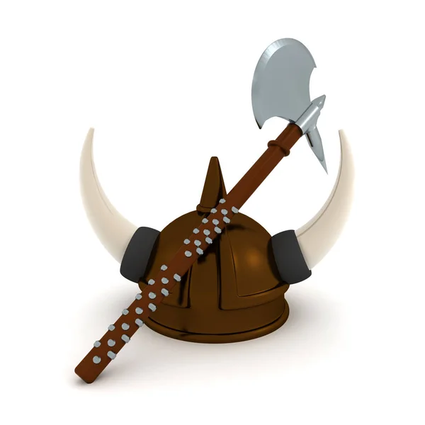 3D renderelés a Viking Axe és a sisak — Stock Fotó