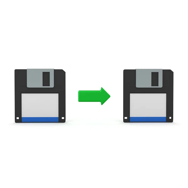 Representación 3D de la transferencia de datos entre disquetes — Foto de Stock