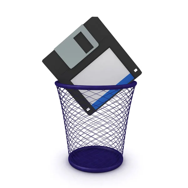 3D-Rendering der Diskette in den Müll geworfen — Stockfoto