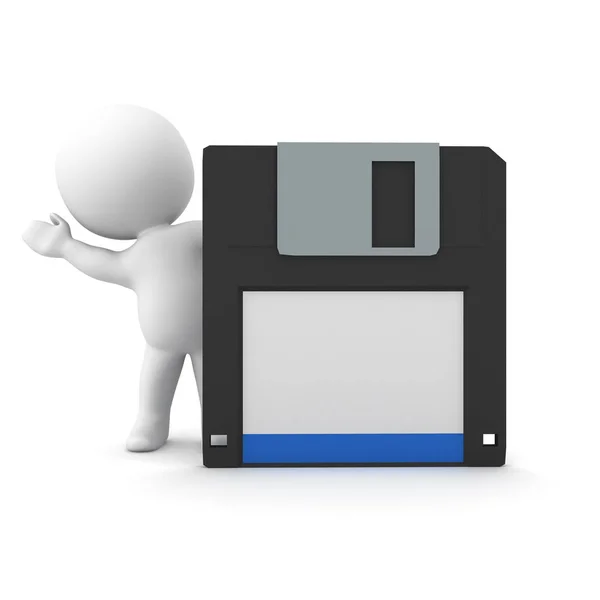 3D-Zeichen winken von hinter Diskette — Stockfoto