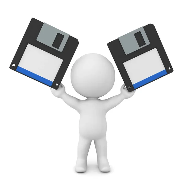 3D-teken dat twee diskettes vasthoudt — Stockfoto