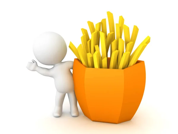 3D Character waving from behind french fries — Stock Photo, Image