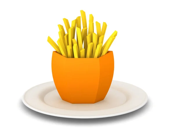 Prostorové vykreslování hranolků na talíři — Stock fotografie