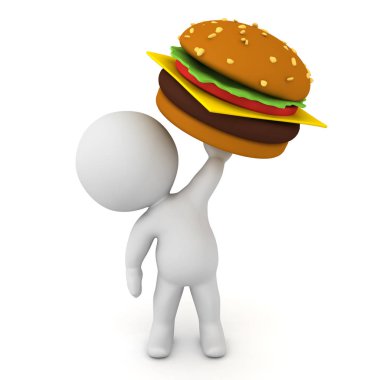3d Karakter büyük bir burger kadar tutarak