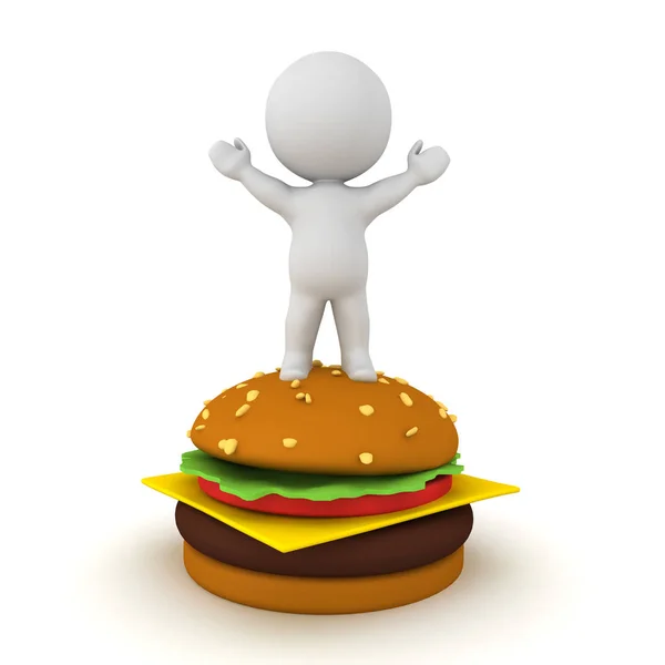 3D-Figur steht auf Hamburger — Stockfoto