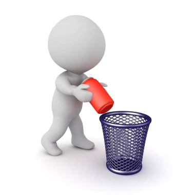 3d Karakter çöp içine soda kutusu atma