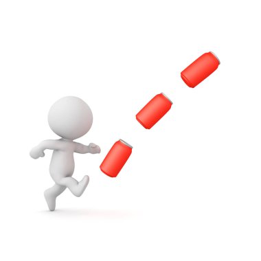 3d Karakter üç soda canları tekme