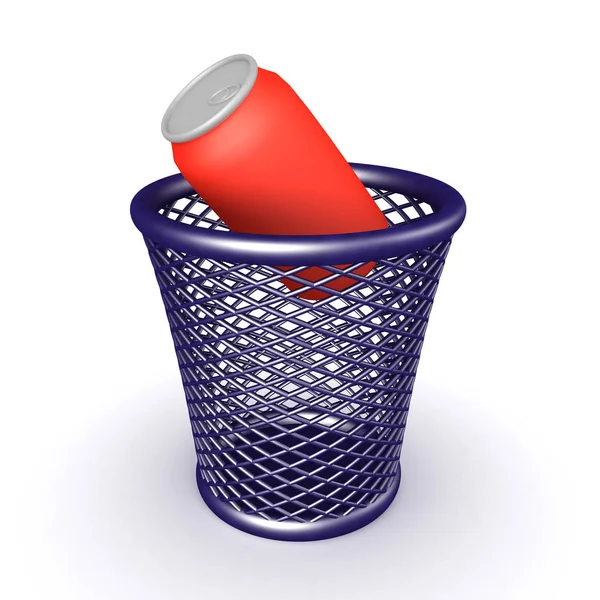 3D Rendering of soda can in waste basket — Stock Photo, Image