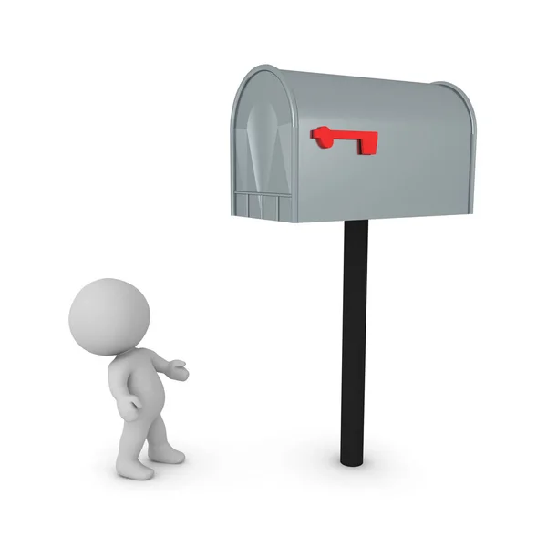 3D-Figur schaut zum großen Briefkasten auf — Stockfoto