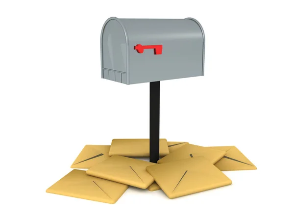 3D-rendering av brevlåda med kuvert staplade runt — Stockfoto
