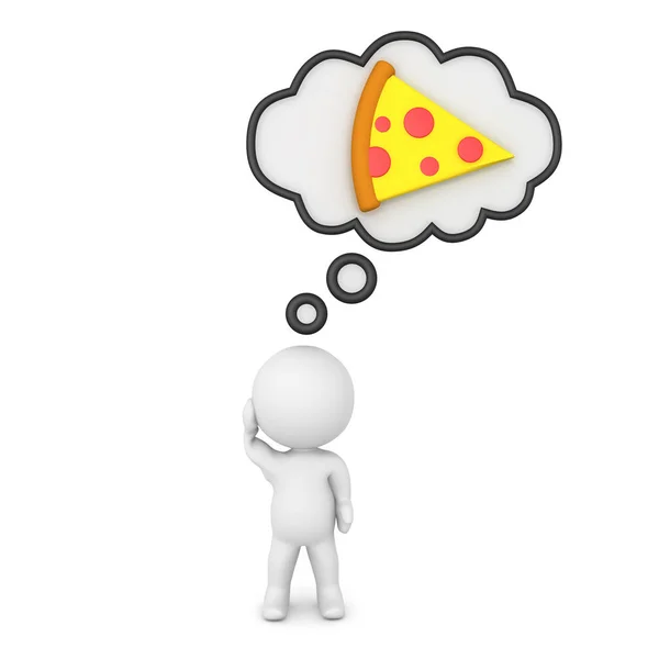 3D-Charakter denkt über Pizza nach — Stockfoto