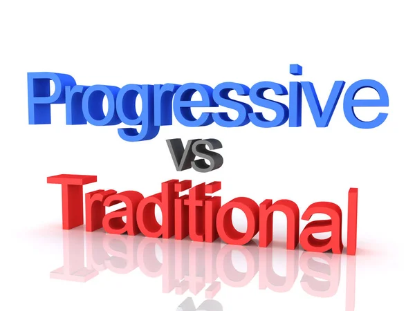 3D Rendering of Traditional vs Progressive text — Stock Photo, Image