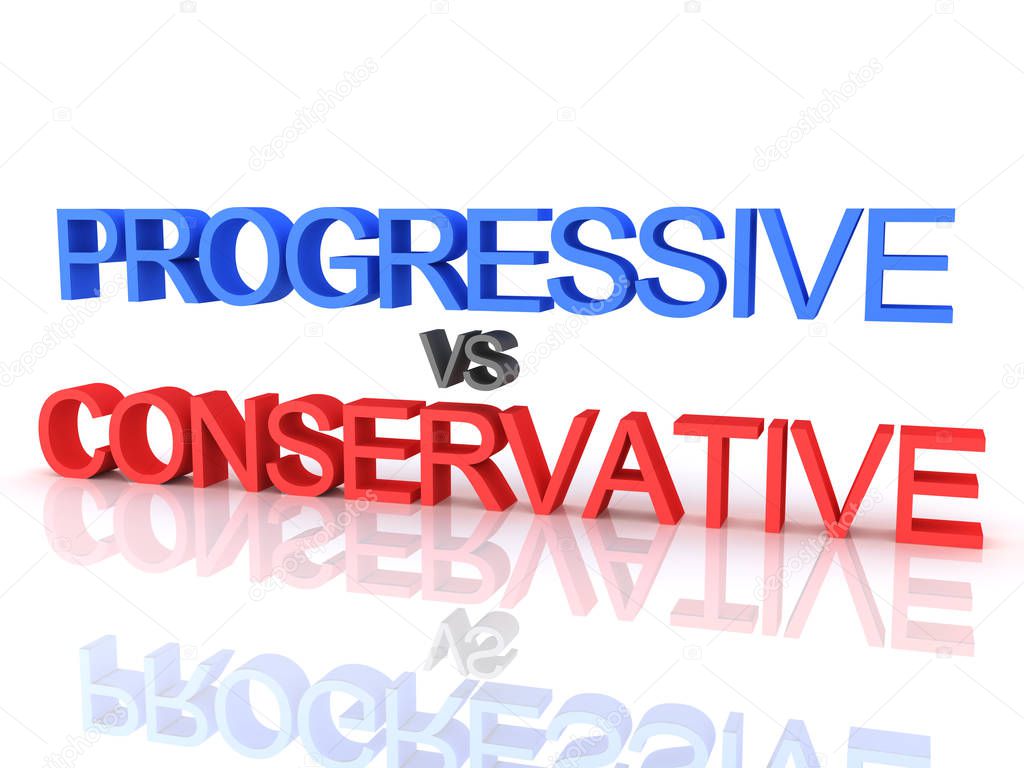 3D Rendering of Progressive vs Conservative text