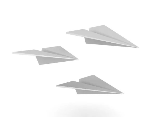 3D-rendering van drie papieren vliegtuigen die vliegen — Stockfoto