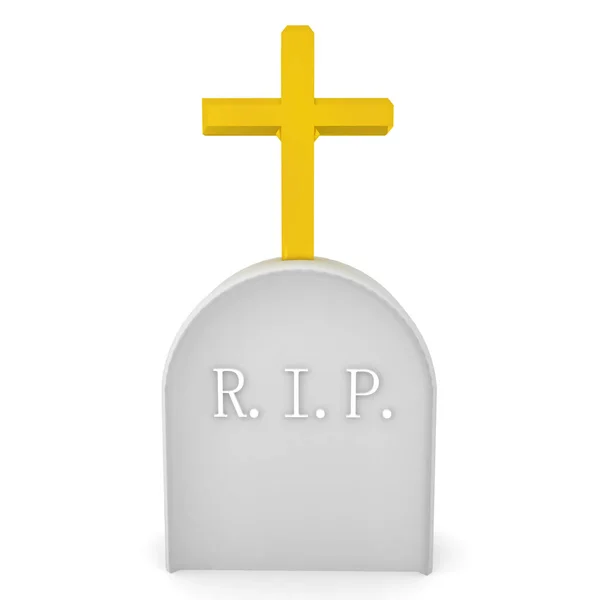 Representación 3D de lápida con cruz dorada — Foto de Stock