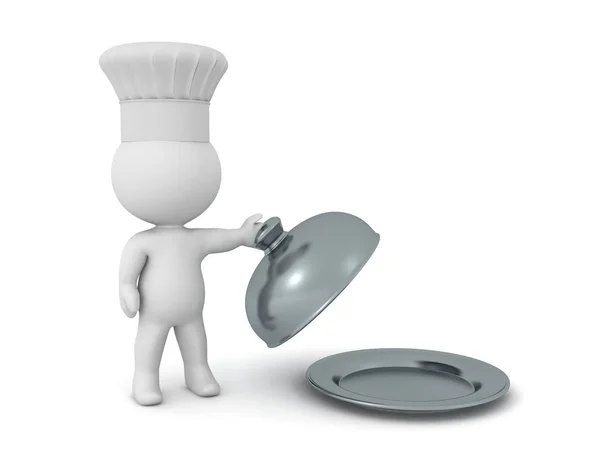3D Chef podnoszenia pokrywy Cloche obsługujących talerz — Zdjęcie stockowe