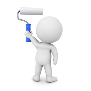 3d Karakter bir boya rulo kullanarak