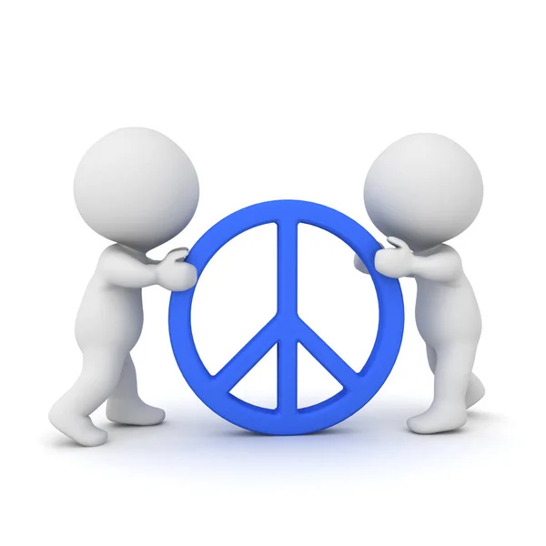 Dos personajes 3D sosteniendo un signo de paz —  Fotos de Stock