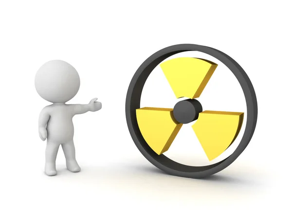 Radyoaktif tehlike sembolü gösteren 3d Karakter — Stok fotoğraf